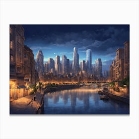 Cityscape At Night 1 Canvas Print