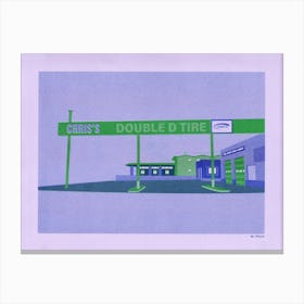 Chris's Double D Tire In Green & Blue On Lila Risograph Canvas Print