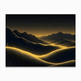 A Digital Art Illustration Of A Night Sky With Glowing, Golden Mountains And A Field Of Stars Canvas Print