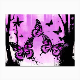 Pink Butterflies In The Forest Canvas Print