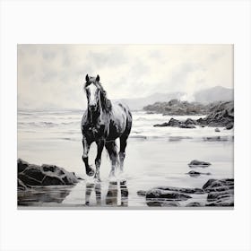 A Horse Oil Painting In Punalu U Beach Hawaii, Usa, Landscape 3 Canvas Print