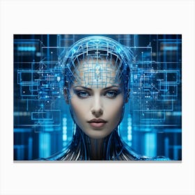 A Cybernetic Womans Head Abstractly Adorned With A Mesmerizing Grid Pattern Symbolizing Innovation (1) 2 Canvas Print