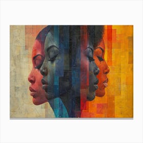Colorful Chronicles: Abstract Narratives of History and Resilience. Three Women'S Faces 1 Canvas Print