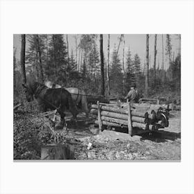 Transporting Timber At Camp Near Effie, Minnesota By Russell Lee Canvas Print