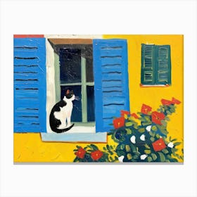 Cat Black White On A Window Matisse Canvas Print