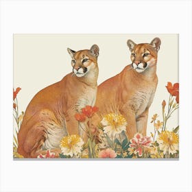 Floral Animal Illustration Puma 3 Canvas Print