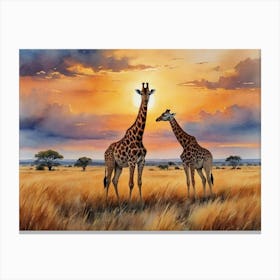 Life in the Savannah's Glow Giraffes At Sunset Canvas Print