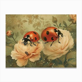 Floral Animal Illustration Ladybug 3 Canvas Print