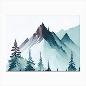 Mountain And Forest In Minimalist Watercolor Horizontal Composition 97 Canvas Print