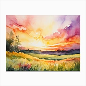 Abstract Watercolor Painting Capturing The Essence Of A Spring Sunrise In Nature Glowing With Brigh (4) Canvas Print