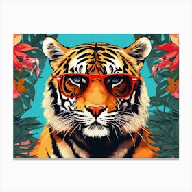 Tiger In Sunglasses Retro Canvas Print