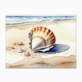 Seashell on the beach, watercolor painting 13 Canvas Print
