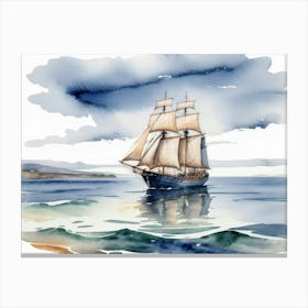 Sailing ship on the sea, watercolor painting 2 Canvas Print