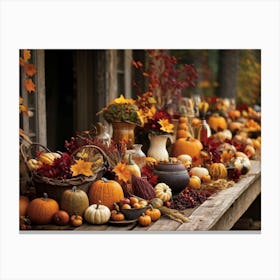 An Autumn Harvest Table Spanning Old Rustic Wooden Planks Teeming Under The Weight Of Vibrant Fre 2 1 Canvas Print