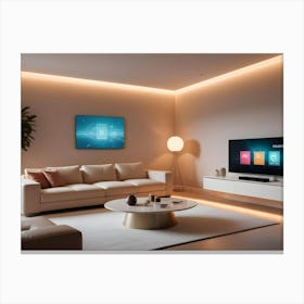 Modern Living Room Interior With Warm Lighting And A Minimalist Design Canvas Print