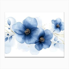 Elegant Abstract Blue Flowers With Golden Line 1 Canvas Print