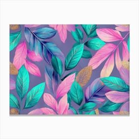 Shiny Tropical Leaves Pastel Colored In Turquoise Mint Purple Pink Rose Gold Blue Watercolor 3d Stampe su tela