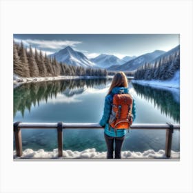 Woman trekking at snowy winter Alps, Rocky Mountains 5 Canvas Print