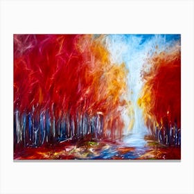 Abstract Red Forest On A Rainy Day Canvas Print