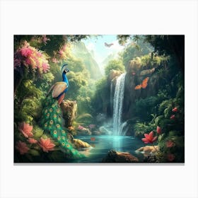 Beautiful Nature Scenery Travel Lovely Place Background With Tropical Leaves, Flowers, Forest Trees, Park Canvas Print