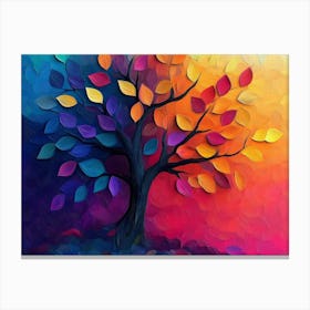 Elegant Colorful Tree with Vibrant Leaves Hanging Branches Illustration 2 Canvas Print