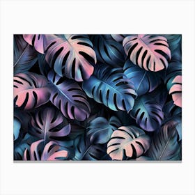 Tropical Seamless Pattern with Monstera, Palm Leaves Canvas Print