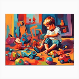 Little Boy Playing With Toys Canvas Print