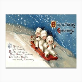 Christmas Quote With Sledding Kids On Snow Canvas Print