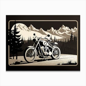 Motorcycle In The Mountains, vintage bike, classic bike, vector art, Canvas Print