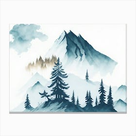 Mountain And Forest In Minimalist Watercolor Horizontal Composition 205 Canvas Print