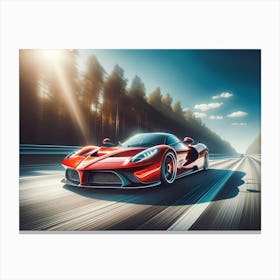 Red Sports Car On The Road Canvas Print