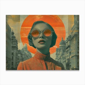 Typographic Illusions in Surreal Frames: Woman In Sunglasses Canvas Print