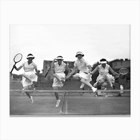 Women Playing Tennis, Black and White Old Photo, Vintage Tennis Art Canvas Print