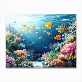 3d Underwater Coral Reef with Sea Life Canvas Print