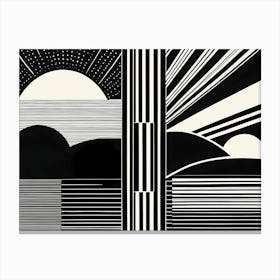 Retro Inspired Linocut Abstract Shapes Black And White Colors art, 205 Canvas Print