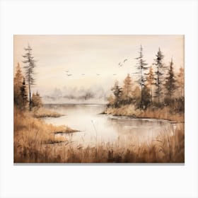 A Painting Of A Lake In Autumn 46 Canvas Print