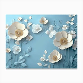 3d With Simple Floral Painting Light Blue 3 Stampe su tela