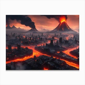 Cyberpunk city with lava and river 5 Canvas Print