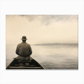 Fisherman On Boat Vintage Canvas Print