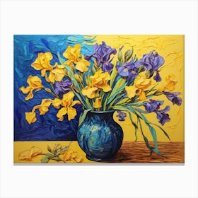Irises In A Blue Vase ala Vincent Canvas Print