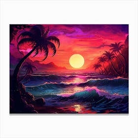 Caribbean Sunset With Palms Art Canvas Print