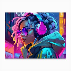 Neon Girl With Headphones Canvas Print