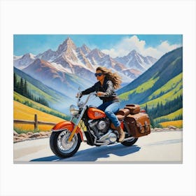 Woman On A Motorcycle 16 Canvas Print