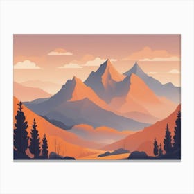 Misty mountains horizontal background in orange tone 1 Canvas Print