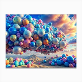 Surreal Landscape With Colorful Spheres Canvas Print