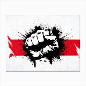 A Clenched Fist Emblematic Of Both Power And Protest Striking Through A Backdrop Of Chaos And Turm (5) Canvas Print