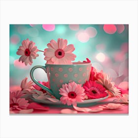 Pink Flowers In A Cup Canvas Print