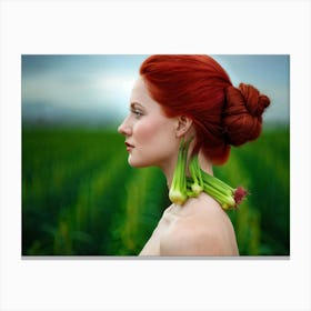 Surreal Side Profile Of A Woman With Rhubarb Red Hair Cascading Down Her Shoulders Skin Textured Li Canvas Print