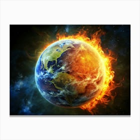 Earth On Fire In Space 1 Canvas Print