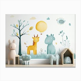 Kids Art With Animals And Pastel Colors 1 Leinwandbilder